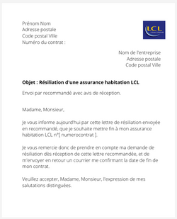 la lettre pour resilier une assurance logement lcl