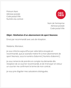 la lettre pour resilier un abonnement de sport neoness