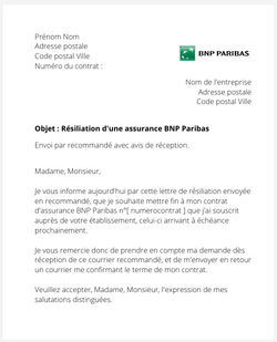 la lettre pour resilier une assurance bnp paribas