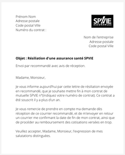 la lettre pour resilier une mutuelle spvie