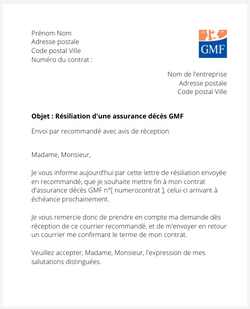 la lettre pour resilier une assurance deces gmf