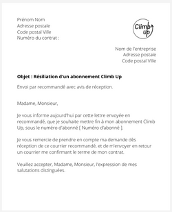 la lettre pour resilier un abonnement climb up