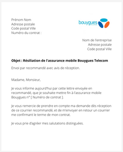 la lettre pour resilier une assurance mobile bouygues