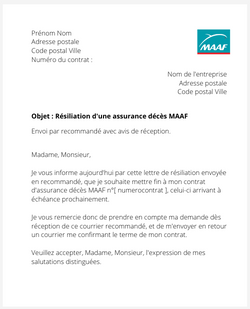 la lettre pour resilier une assurance deces maaf