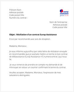 la lettre pour resilier une teleassistance europ assistance