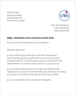 la lettre pour resilier mutuelle uneo