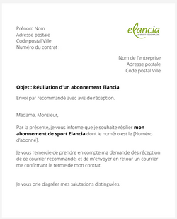 la lettre pour resilier un abonnement de sport elancia