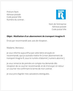 la lettre pour resilier un titre de transport imagine r