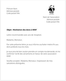 lettre resiliation dons wwf