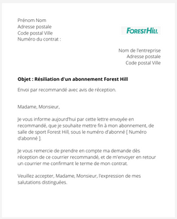 la lettre pour resilier un abonnement de sport forest hill