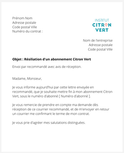 la lettre pour resilier un abonnement citron vert