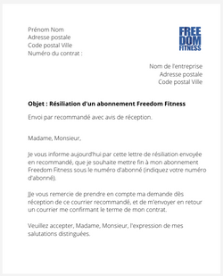 la lettre pour resilier un abonnement de sport freedom fitness