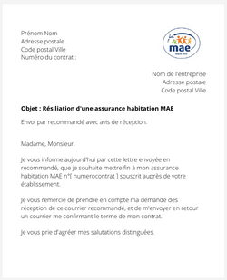 la lettre pour resilier une assurance logement mae