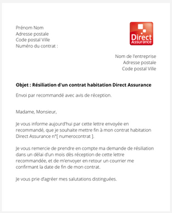 la lettre pour resilier un contrat habitation direct assurance