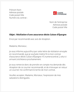 la lettre pour resilier une assurance deces caisse depargne