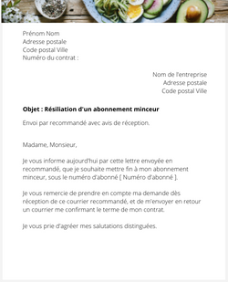 la lettre pour resilier un abonnement minceur