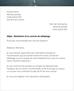 la lettre pour resilier un abonnement de telepeage