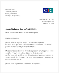 la lettre pour resilier cic mobile