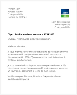 la lettre pour resilier une assurance assu 2000