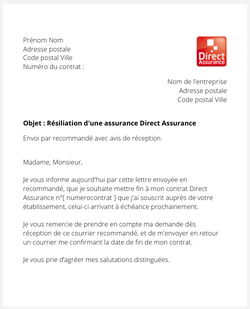 Résiliation d'un contrat Direct Assurance