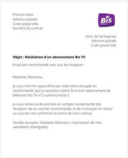 lettre resiliation Bis TV