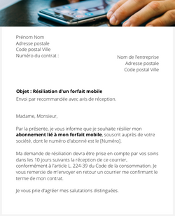 la lettre pour resilier un forfait mobile