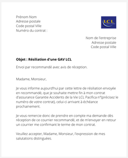 la lettre pour resilier une gav lcl