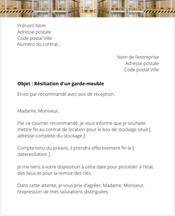 la lettre pour resilier un garde meuble