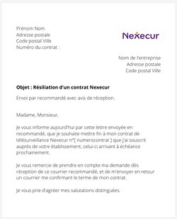 la lettre pour resilier une telesurveillance nexecur