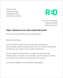 la lettre pour resilier un forfait mobile red by sfr