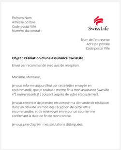 la lettre pour resilier une assurance swiss life