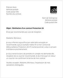 la lettre pour resilier une telesurveillance protection 24