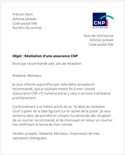 la lettre pour resilier une assurance cnp