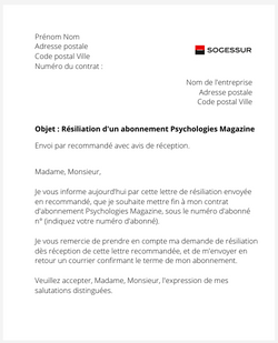 la lettre pour resilier un abonnement psychologies magazine