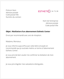 la lettre pour resilier un abonnement esthetic center