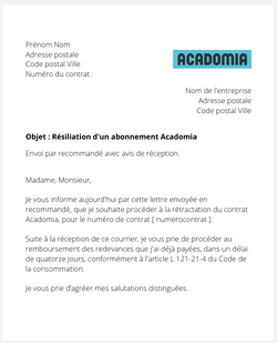 la lettre pour resilier un cours de soutien acadomia