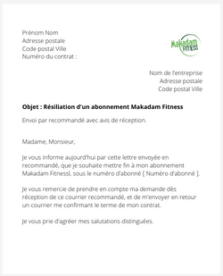 la lettre pour resilier un abonnement de sport makadam fitness