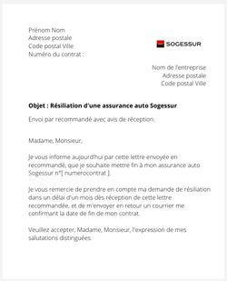 lettre resiliation contrat auto sogessur societe generale