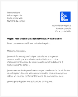 la lettre pour resilier un abonnement la voix du nord