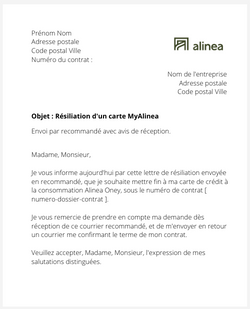 la lettre pour resilier une carte alinea