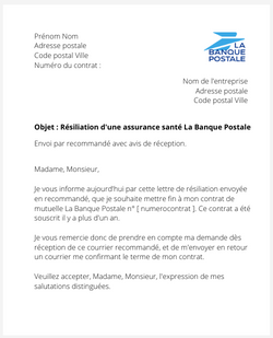 la lettre pour resilier une mutuelle la banque postale