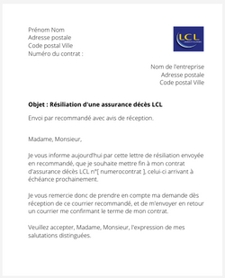 la lettre pour resilier une assurance deces lcl