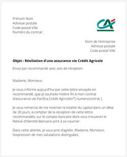 la lettre pour resilier une assurance vie credit agricole pacifica