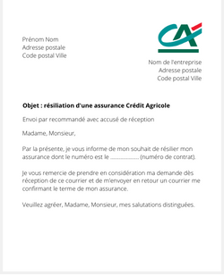 la lettre pour resilier une assurance credit agricole