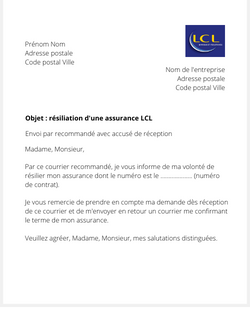 la lettre pour resilier une assurance lcl