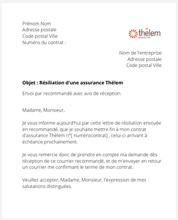 la lettre pour resilier une assurance thelem