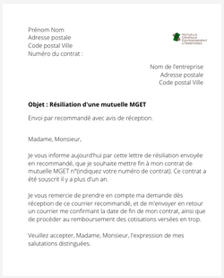 la lettre pour resilier une mutuelle mget