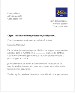 la lettre pour resilier une protection juridique lcl