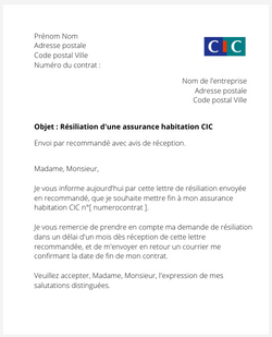 la lettre pour resilier une assurance logement cic