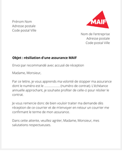 la lettre pour resilier une assurance maif